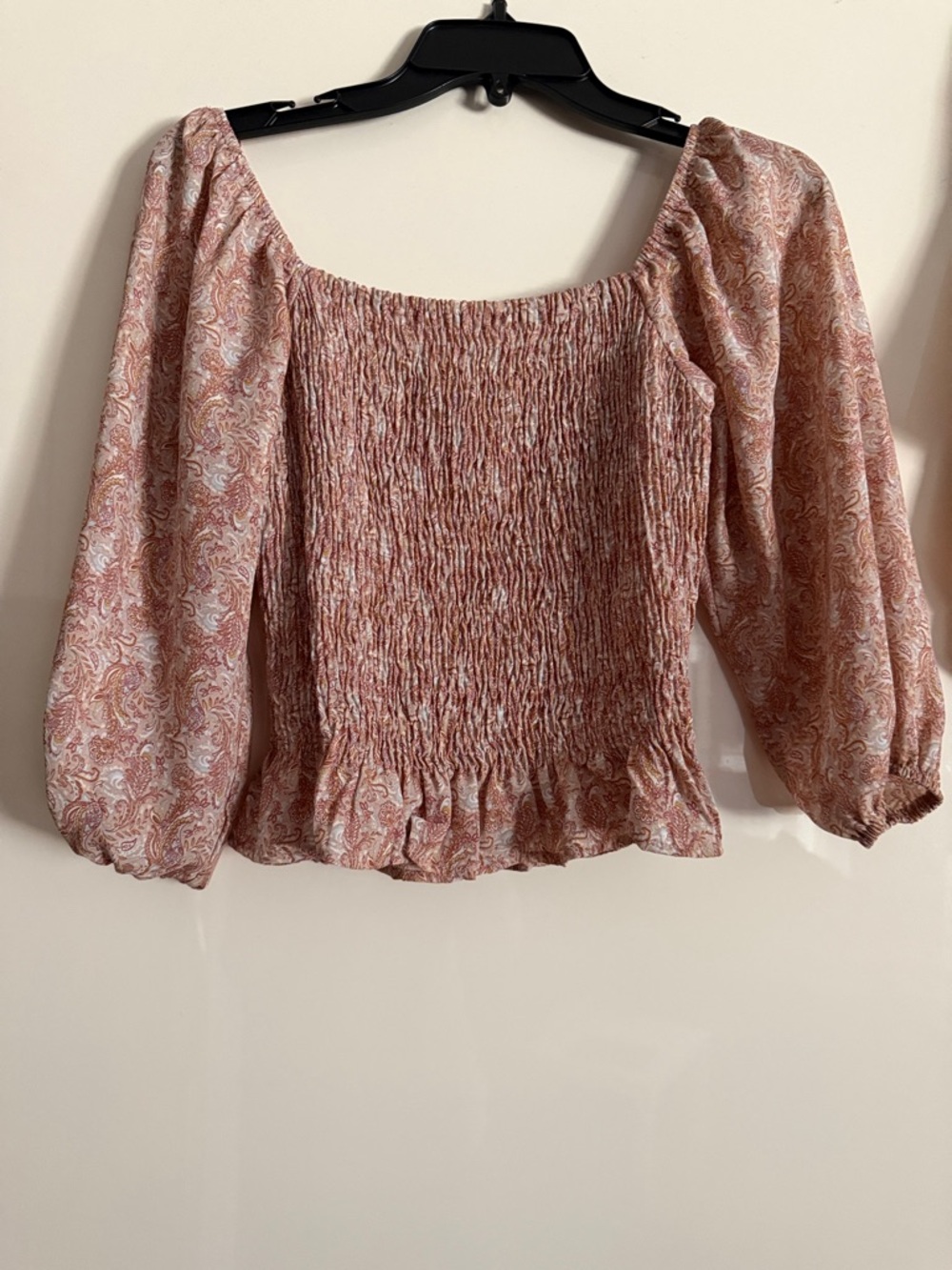 Paper Crane Pink Paisley Smocked Peasant Top